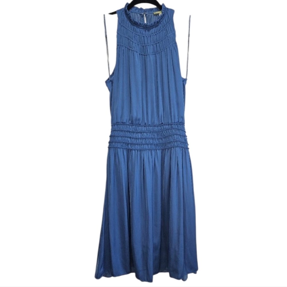 Gianni Bini Dress Blue Womens Size Small Smocked Sleeveless Flattering